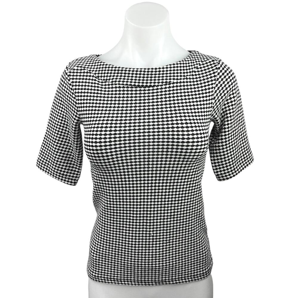 Trafaluc by Zara  Black White Check 3/4 Sleeve Knit Sweater Blouse Top Size S